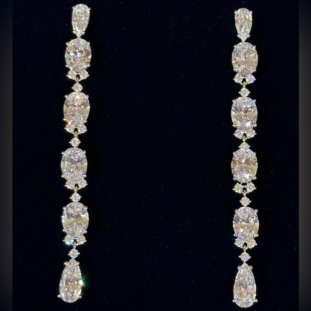 Nadri Linear Crystal Drop Earrings in Rhodium Plated